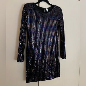 H&M Black Sequin Long Sleeve Dress